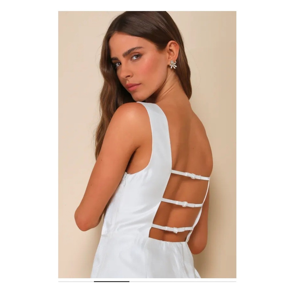 Lulus Sophisticated White Bow Mini Dress Sleeveless Open Back Cocktail Bridal M